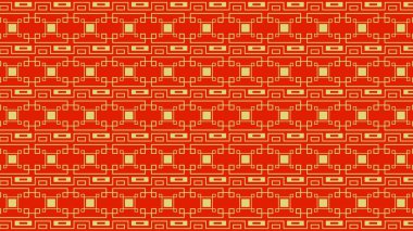 Kırmızı zemin üzerinde sarı çizgiler olan Çin desenli desen 