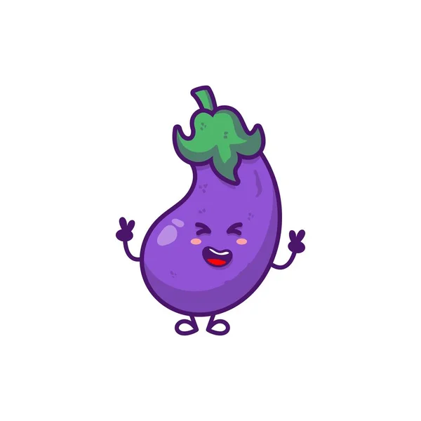 Cute Funny Happy Smiling Funny Eggplant Isolated White Background Vector — Stock Vector