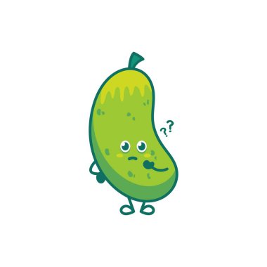 Salatalık. Sevimli çizgi film sebze vektör karakteri beyaz üzerine izole edildi