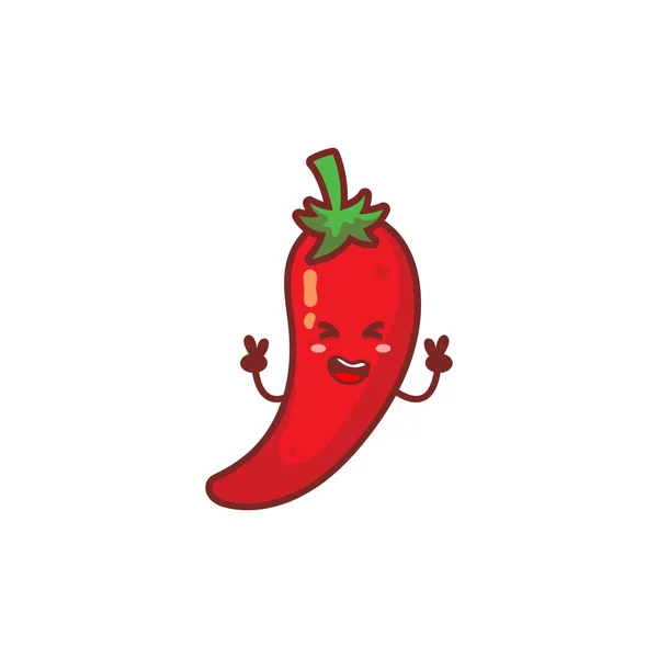 Leuke Grappige Vrolijke Chili Peper Vector Hand Getekend Cartoon Kawaii — Stockvector