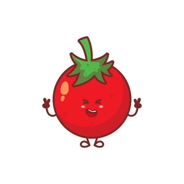 Söt Rolig Tomat Karaktär Vektor Handritad Tecknad Kawaii Tecken Illustration — Stock vektor