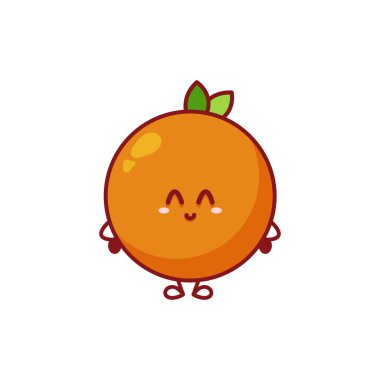 Orange. Cute fruit character vector set isolated on white