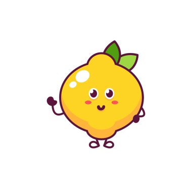 Sevimli, mutlu, komik limon meyve seti koleksiyonu. Vektör çizgi film karakter illüstrasyon simgesi tasarımı. Beyaz arkaplanda izole edildi