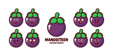 Set collection of cute mangosteen mascot design character. Isolated on a white background. Cute character mascot logo idea bundle concept