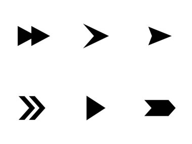 Oklar büyük siyah set simgeleri. Ok simgesi. Ok vektör koleksiyonu. Ok at. İmleç. Modern basit oklar. Vektör illüstrasyonu
