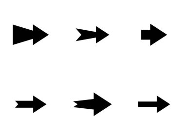 Oklar büyük siyah set simgeleri. Ok simgesi. Ok vektör koleksiyonu. Ok at. İmleç. Modern basit oklar. Vektör illüstrasyonu