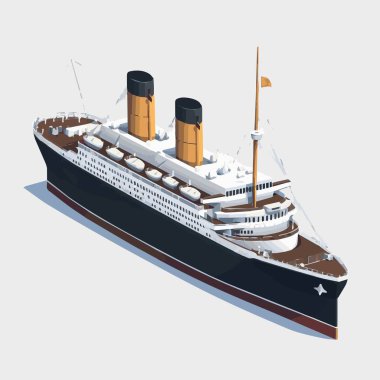 Vektör izometrik simge seti veya düşük poli kargo konteynır gemisi, petrol tankeri gemisi, yolcu yolcu yolcu yolcu gemisi, araba ve petrol platformlarıyla dolu feribot