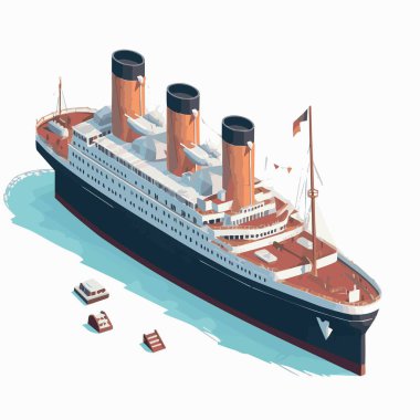 Vektör izometrik simge seti veya düşük poli kargo konteynır gemisi, petrol tankeri gemisi, yolcu yolcu yolcu yolcu gemisi, araba ve petrol platformlarıyla dolu feribot