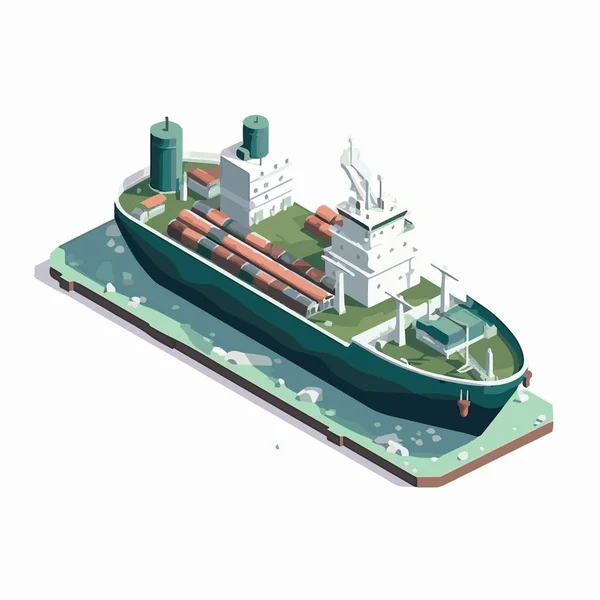 Vektor Isometrisches Symbolset Oder Infografische Elemente Die Low Poly Frachtcontainerschiff — Stockvektor