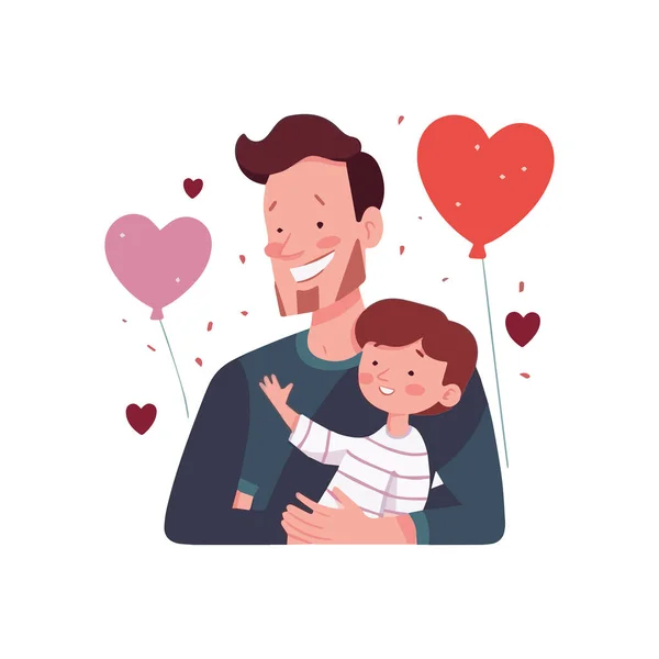 Babalar Günü posteri ya da pankarttaki mavi kravatlı, gözlüklü ve hediye kutulu şablon. Babalar günü için düz stil içinde selamlar ve hediyeler..