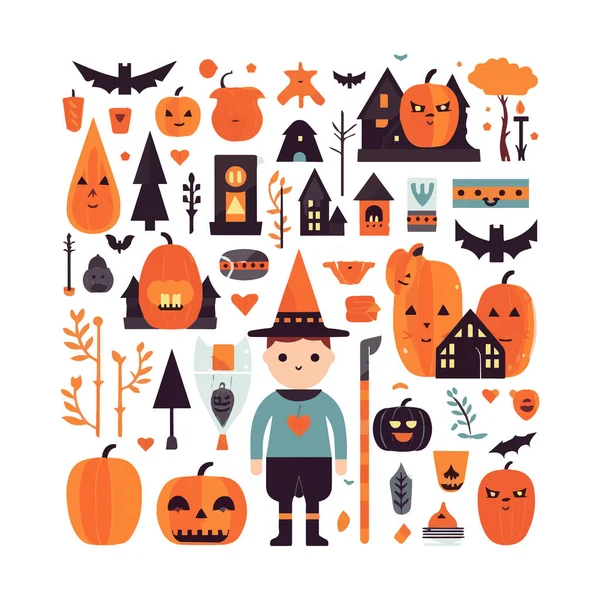 Wesołego Halloween Października Zestaw Prostych Ilustracji Wektorowych Minimalistyczny Geometryczny Wzór — Wektor stockowy