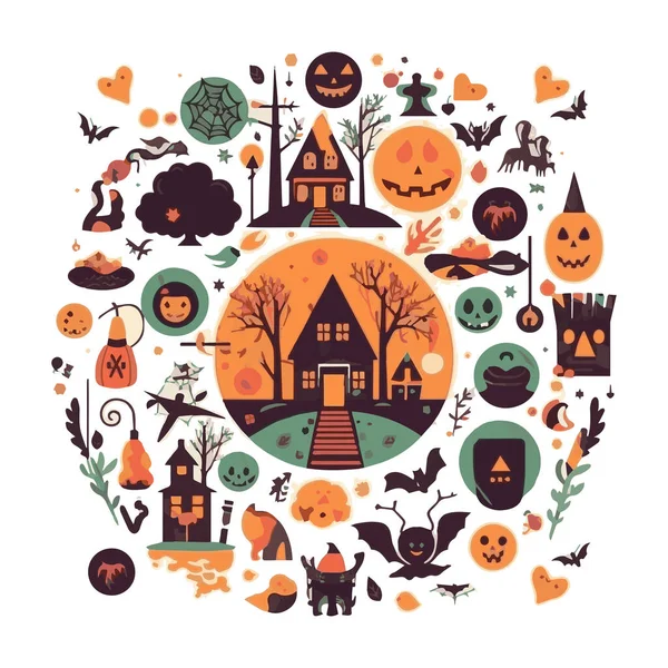 Feliz Halloween Octubre Conjunto Ilustraciones Vectoriales Simples Minimalista Geométrico Patrón — Vector de stock