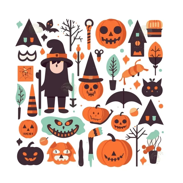 Boldog Halloweent Október Egyszerű Vektoros Illusztrációk Minimalista Geometrikus Háttérminta Ikon — Stock Vector