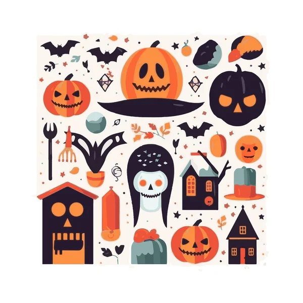 Happy Halloween October Set Simple Vector Illustrations Minimalist Geometric Background — Stock Vector
