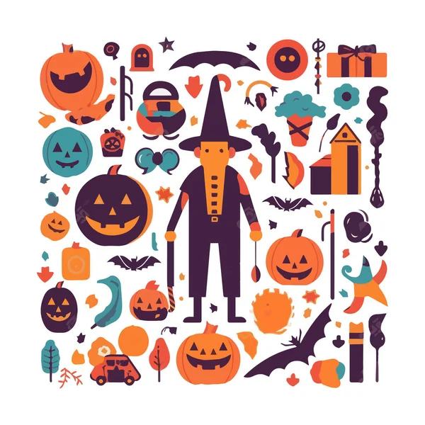 Счастливого Хэллоуина Октября Набор Простых Векторных Иллюстраций Минималистский Геометрический Фоновый — стоковый вектор