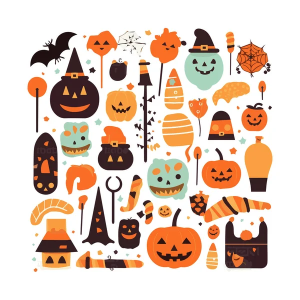 Frohes Halloween Oktober Eine Reihe Einfacher Vektorillustrationen Minimalistisch Geometrisch Hintergrundmuster — Stockvektor