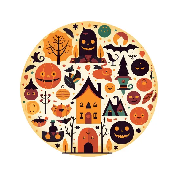 Счастливого Хэллоуина Октября Набор Простых Векторных Иллюстраций Минималистский Геометрический Фоновый — стоковый вектор