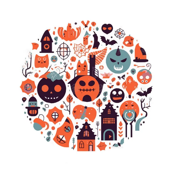 Joyeux Halloween Octobre Ensemble Illustrations Vectorielles Simples Minimaliste Géométrique Motif — Image vectorielle