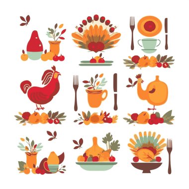 Zarif bir el yazısı ile yazılmış ve düşen sonbahar yapraklarıyla süslenmiş Şükran Günü dileğin kutlu olsun. Tatil tebrik kartı ve kartpostallar için düz stil renkli mevsimsel vektör çizimi.