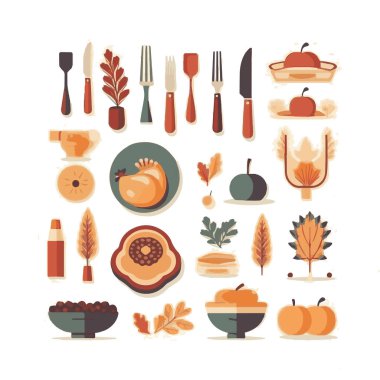 Zarif bir el yazısı ile yazılmış ve düşen sonbahar yapraklarıyla süslenmiş Şükran Günü dileğin kutlu olsun. Tatil tebrik kartı ve kartpostallar için düz stil renkli mevsimsel vektör çizimi.