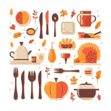 Zarif bir el yazısı ile yazılmış ve düşen sonbahar yapraklarıyla süslenmiş Şükran Günü dileğin kutlu olsun. Tatil tebrik kartı ve kartpostallar için düz stil renkli mevsimsel vektör çizimi.