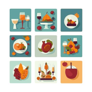 Zarif bir el yazısı ile yazılmış ve düşen sonbahar yapraklarıyla süslenmiş Şükran Günü dileğin kutlu olsun. Tatil tebrik kartı ve kartpostallar için düz stil renkli mevsimsel vektör çizimi.