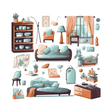 Orta yüzyıl mobilya düz modern simgeler tasarım