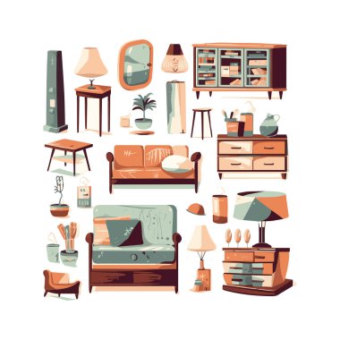 Orta yüzyıl mobilya düz modern simgeler tasarım