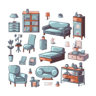 Orta yüzyıl mobilya düz modern simgeler tasarım