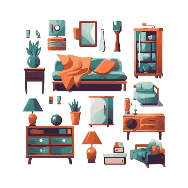 stock vector Mid century furniture flat modern icons design