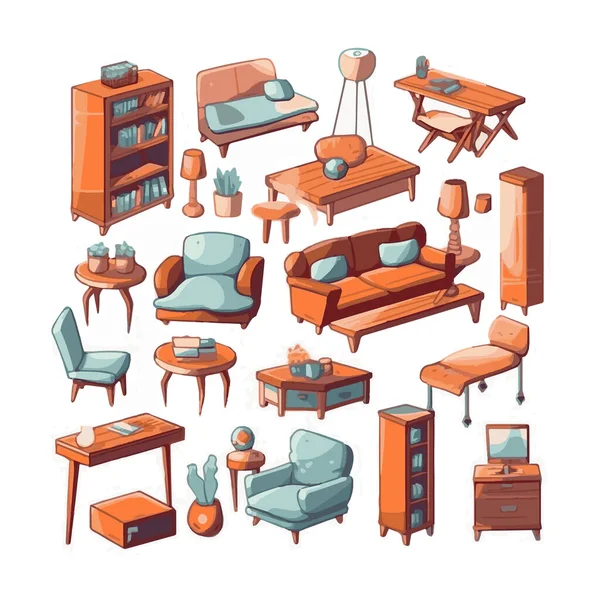 Muebles Mediados Siglo Diseño Iconos Modernos Planos — Vector de stock