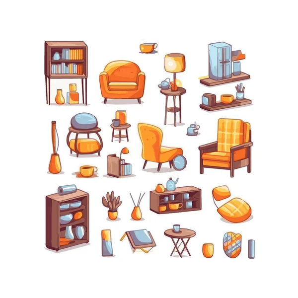 stock vector Mid century furniture flat modern icons design