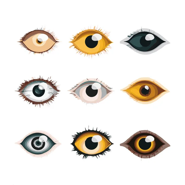 Set Various Hand Drawn Doodle Eyes Vector Flat Illustration Collection — Stock Vector