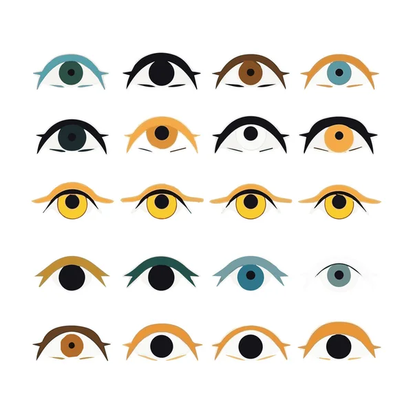 stock vector Set of various hand drawn doodle eyes vector flat illustration. Collection of evil, ra, turkish, greek and esoteric eye different shapes isolated on white background. Colorful clairvoyance elements