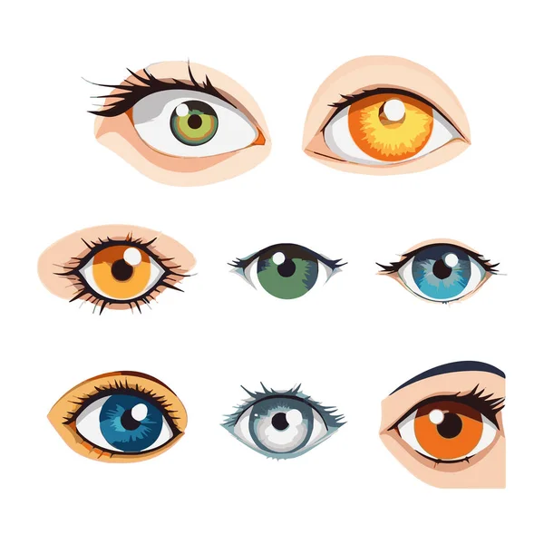 Sada Různých Ručně Kreslených Čmáranice Oči Vektor Ploché Ilustrace Kolekce — Stockový vektor