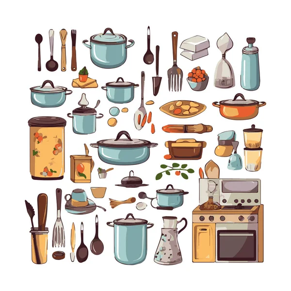Kitchenware Set Graphic Elements Flat Design Bundle Kettle Ladle Spoon — Stockový vektor