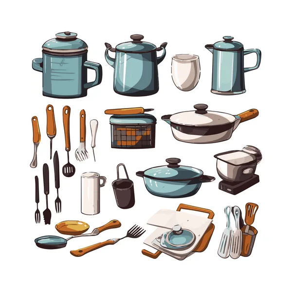 Kitchenware Set Graphic Elements Flat Design Bundle Kettle Ladle Spoon — Wektor stockowy