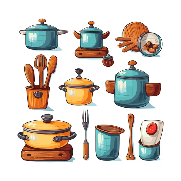 Kitchenware Set Graphic Elements Flat Design Bundle Kettle Ladle Spoon — Image vectorielle