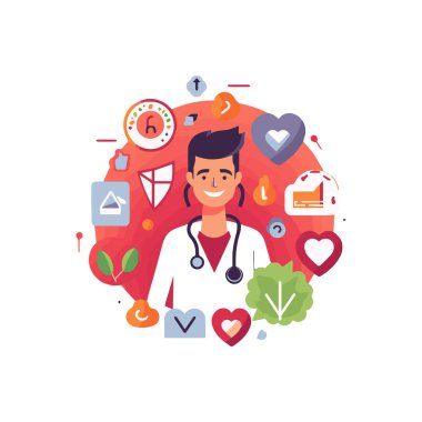 Sağlık düz tasarım illüstrasyonu izole edilmiş beyaz arkaplan