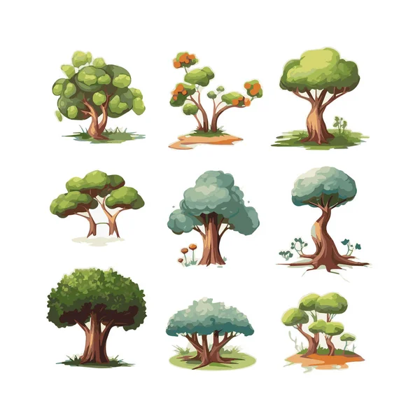 Stromy Ploché Vektorové Ilustrace Nastaveny Exotické Plážové Rostliny Izolované Designové — Stockový vektor