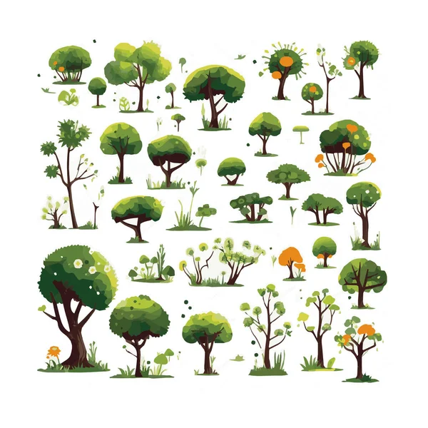Árvores Planas Conjunto Ilustrações Vetoriais Plantas Praia Exóticas Elementos Design —  Vetores de Stock
