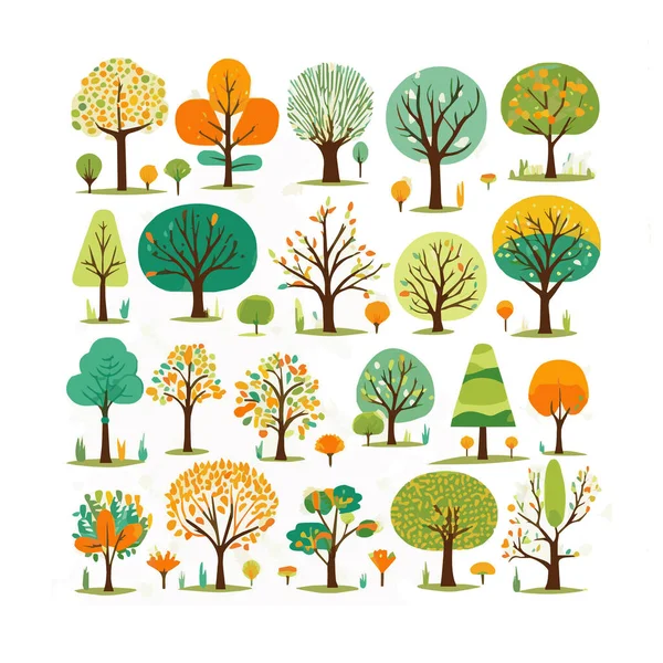 stock vector trees flat vector illustrations set. Exotic beach plants isolated design elements pack. Green leaves branches and trunks cartoon collection on white background.