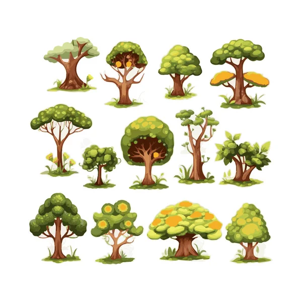 Puut Tasainen Vektori Kuvat Asetettu Eksoottisia Rantakasveja Eristetty Muotoilu Elementtejä — vektorikuva