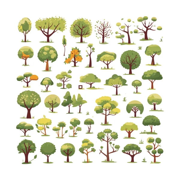 stock vector trees flat vector illustrations set. Exotic beach plants isolated design elements pack. Green leaves branches and trunks cartoon collection on white background.