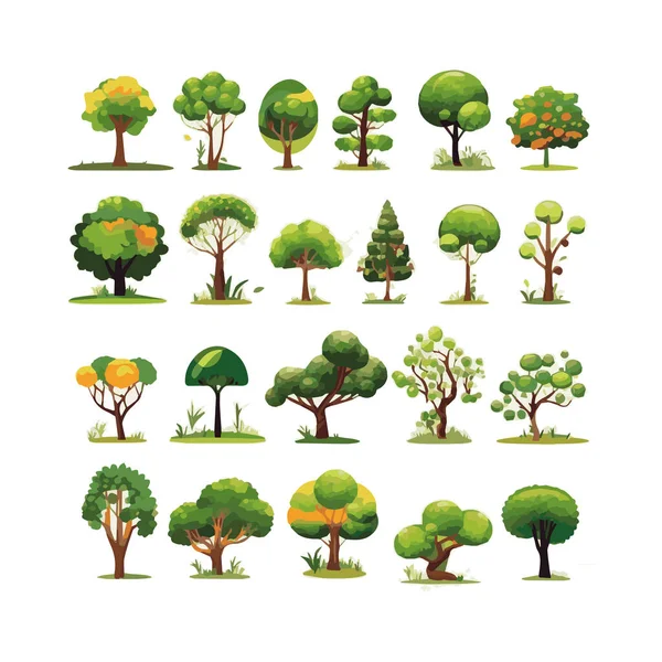 树平面向量图集 奇异的海滩植物隔离设计元素包 绿色叶子 白色背景的卡通系列 — 图库矢量图片