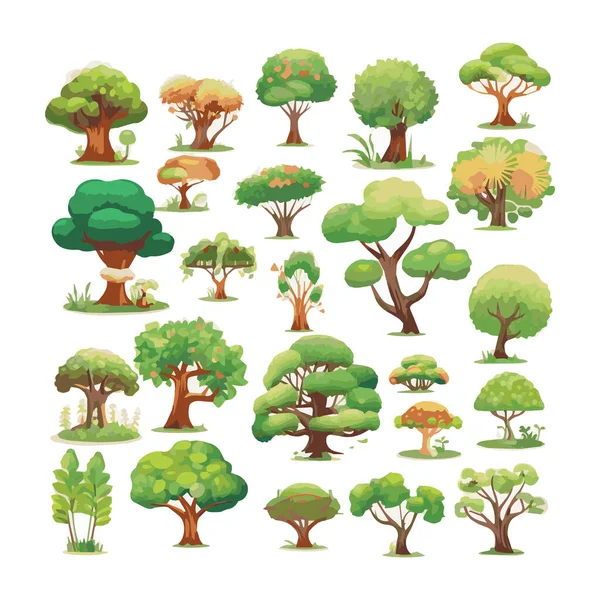Bäume Flache Vektorillustrationen Gesetzt Exotische Strandpflanzen Vereinzeln Gestaltungselemente Grüne Blätter — Stockvektor