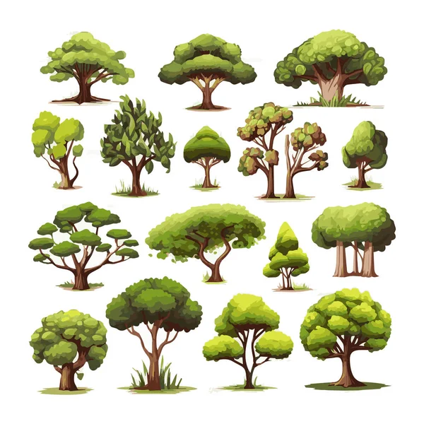 Träd Platt Vektor Illustrationer Som Exotiska Strandväxter Isolerade Designelement Pack — Stock vektor
