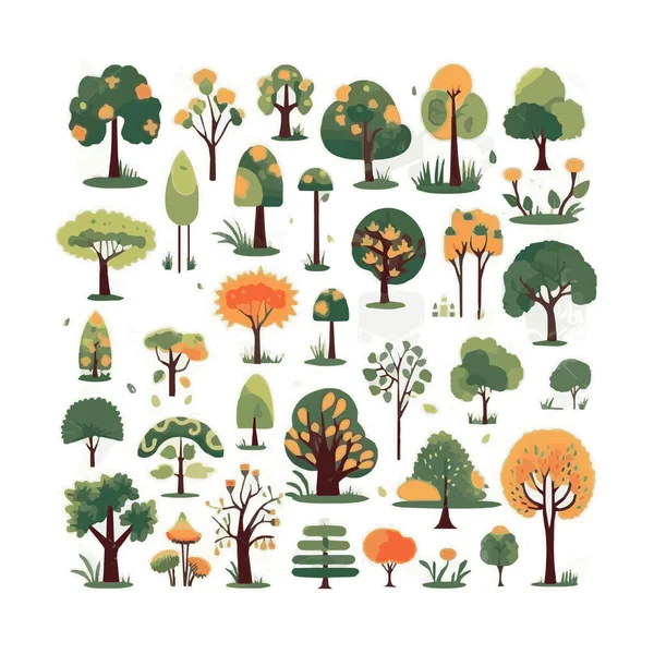 Trees Flat Vector Illustrations Set Exotic Beach Plants Isolated Design — Stock Vector