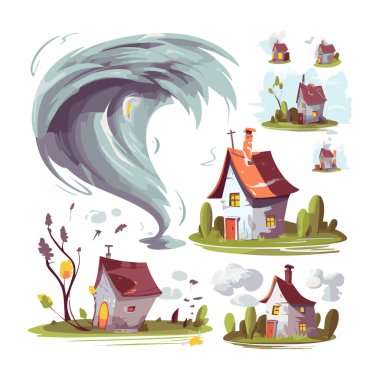 Doğal afet 3 düz yatay afiş dondurucu yağmur buz fırtınası ve tornado soyut izole vektör illüstrasyon ile ayarlayın