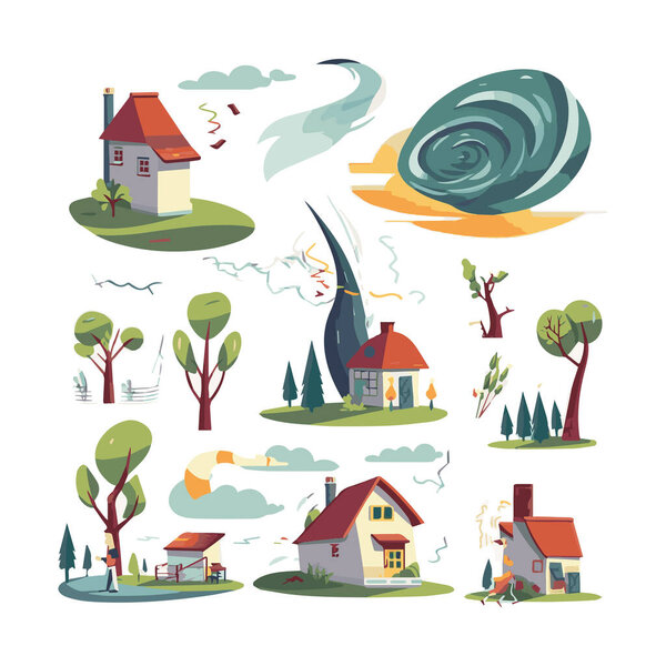 Стихийное бедствие 3 плоские горизонтальные баннеры с ледяной бурей и торнадо абстрактной изолированной векторной иллюстрацией
